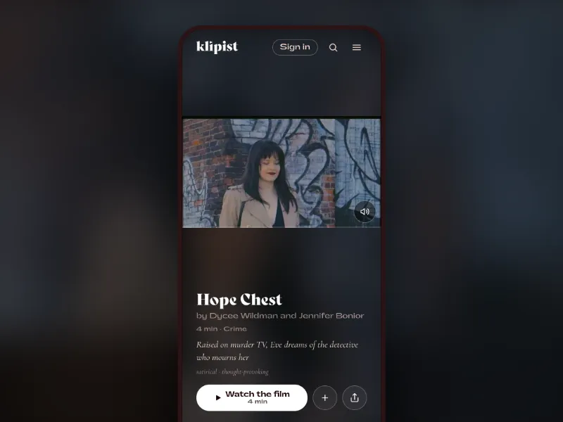 A film moment in the Clips feed on a phone, with a button to watch the film